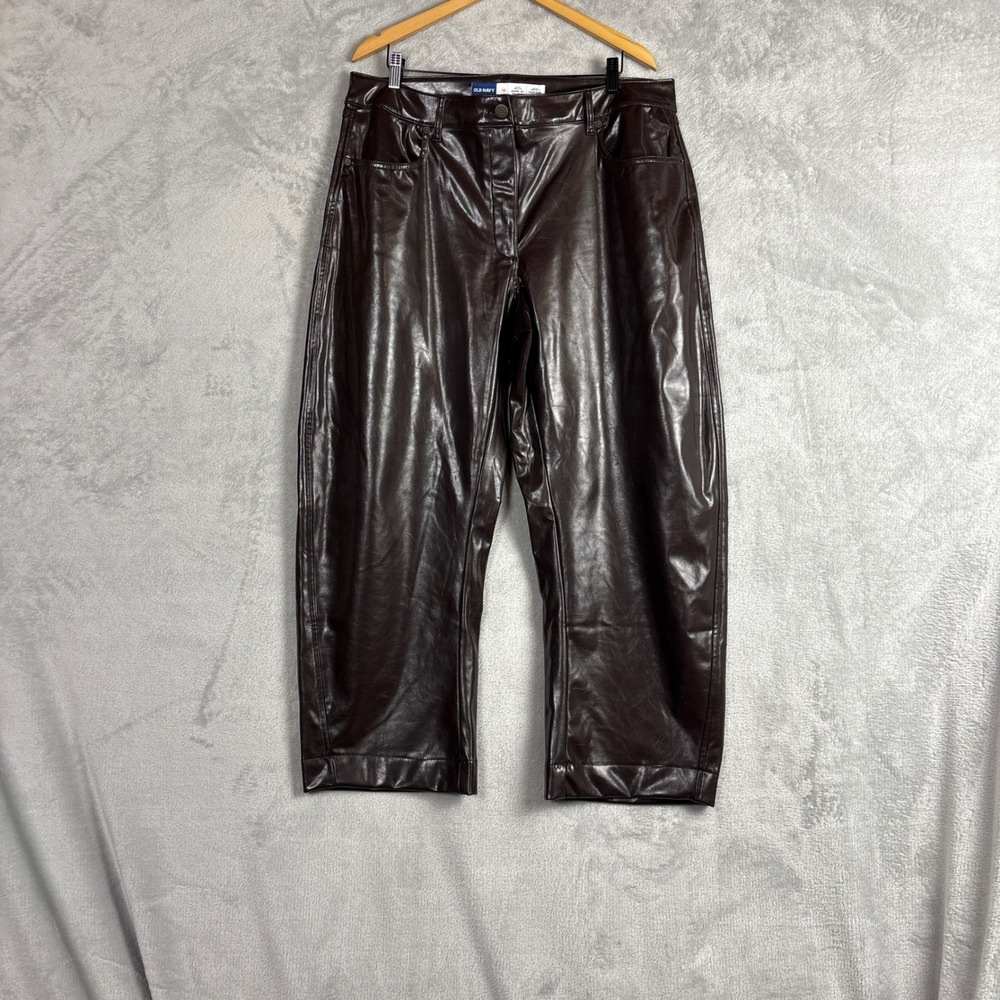 Old Navy Womens Extra High-Rise Barrel Leg Faux Leather Pants Brown 16 Office